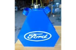 Hand-Painted Triangular Ford Blue Oil Can W/ Brass Screw Cap