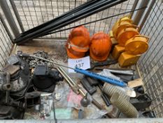 1X STILLAGE OF JACKS, HATS, FIXING TOOLS, GUN FITTINGS, ETC