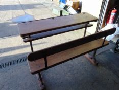 Antique Old School Double Desk Cast Iron and Oak Very Unusual