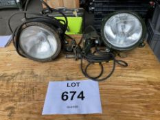 2 xFV VEHICLES SEARCH LIGHT C/W LEAD UNIVERSAL BRACKET PLUG Landrover/Champ/Ferret/Saracen/Saladin