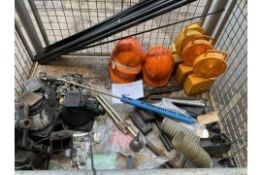 1X STILLAGE OF JACKS, HATS, FIXING TOOLS, GUN FITTINGS, ETC