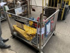 1 X STILLAGE : VACUUMS, UNUSED TARPAULIN, FIRE EXTIGUISHERS...ETC