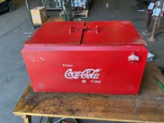 VINTAGE COCA COLA DOUBLE COOLER WITH SIDE HANDLES AND OPENER.