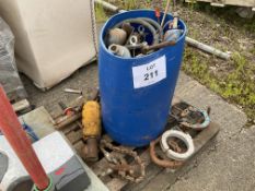 CONTAINER OF ASSORTED TOOLS PIPE CLAMPS AND STANDS.