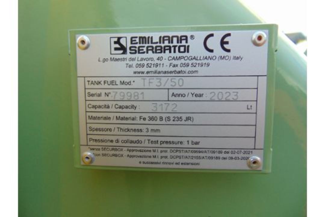 NEW UNUSED Emiliana Serbatoi 2023 TF3/50 3172 litre BUNDED Diesel Fuel Tank - Image 2 of 10