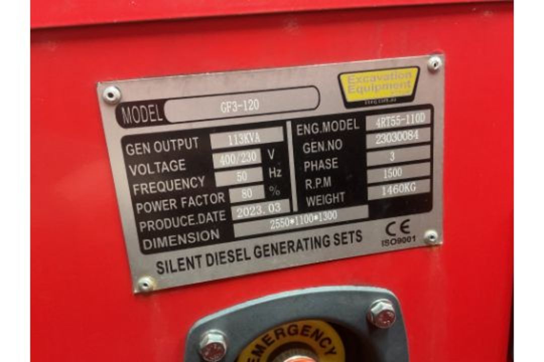 2023 New Unused 113 KVA Silent Diesel Generator - 3 Phase 230 / 400V - Image 10 of 11