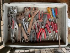 1 x Box of various Tools, Plyers, screwdrivers, Adjustable spanners & spanners Approx. 10 of Each.