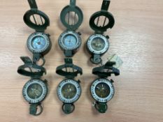 6 x Stanley London British Army Prismatic Compasses