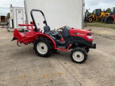 4 x 4 Mitsubishi GF130 compact Tractor with rotavator attachment.ONLY 92 hrs