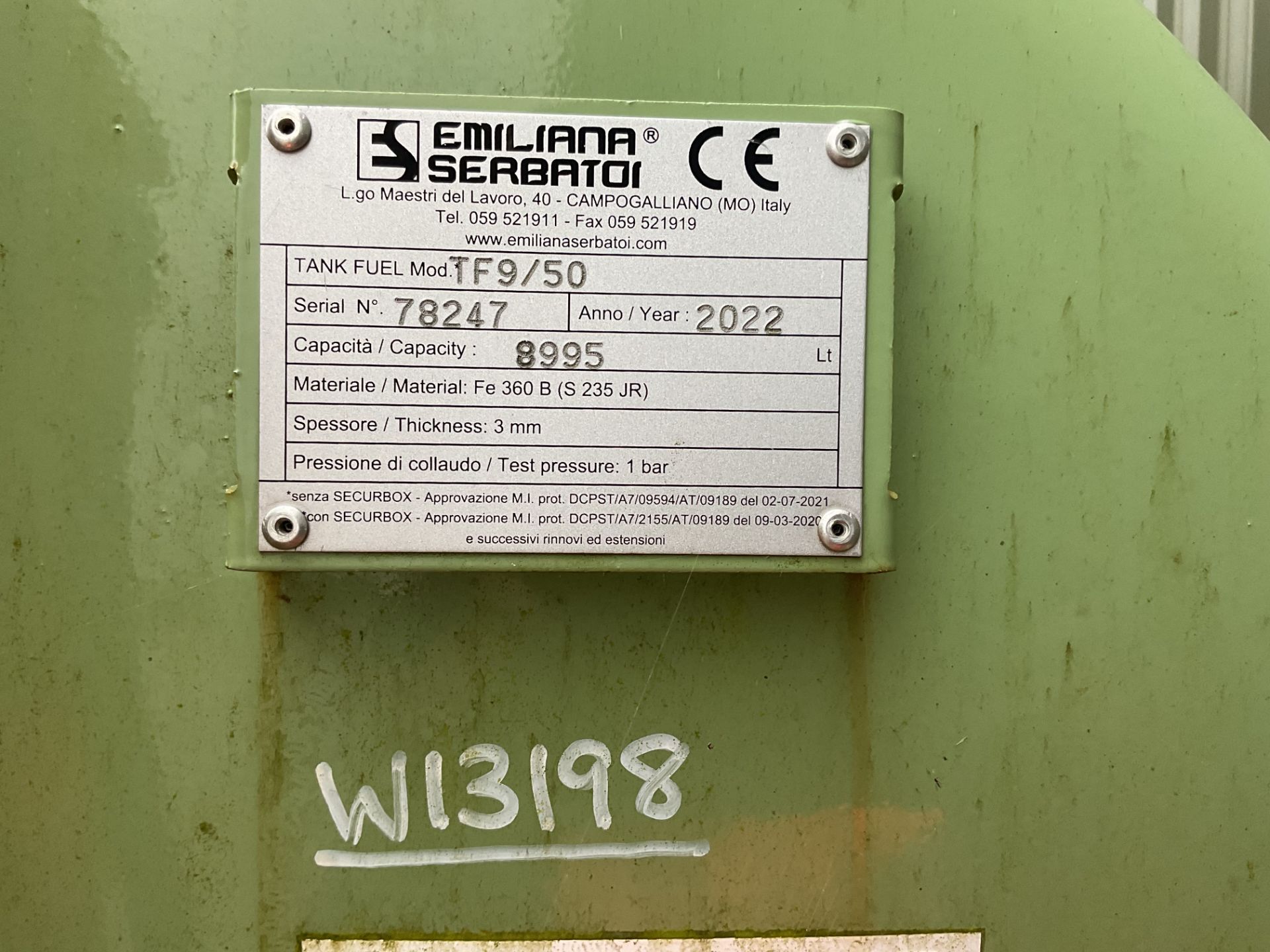 UNUSED Emiliana Serbatoi TF9/50 8995 litre BUNDED Diesel Fuel Tank C/w Pump Etc. - Image 9 of 13