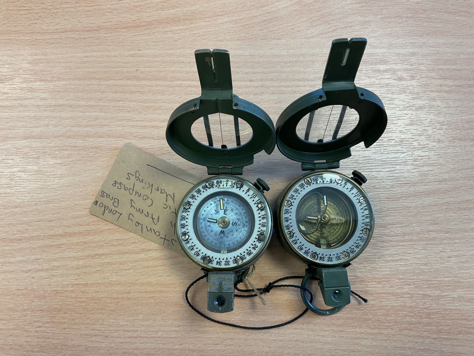 2 x Stanley London British Army Brass Prismatic Compass Nato Markings - Image 2 of 4