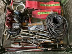 1 x Stillage of Tools Lifting Strops, Tyre Inflators, Land Rover Jacks etc