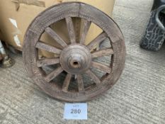 LOVELY STEEL RIM VERY OLD WOODEN SPOKED CART/WAGON WHEEL 3ft dia 3 inches wide