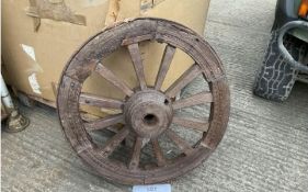 LOVELY STEEL RIM VERY OLD WOODEN SPOKED CART/WAGON WHEEL 3ft dia 3 inches wide