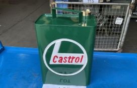 NEW UNUSED CASTROL 1 GALL HAND PAINTED FUEL/ OIL CAN C/W BRASS CAP.