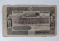 A Bank of Bombay Ten Rupees note dated 1857 with serial no. 82638