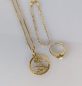 A solitaire diamond ring in an illusion setting on yellow gold, diamond approximately 0.10 carats