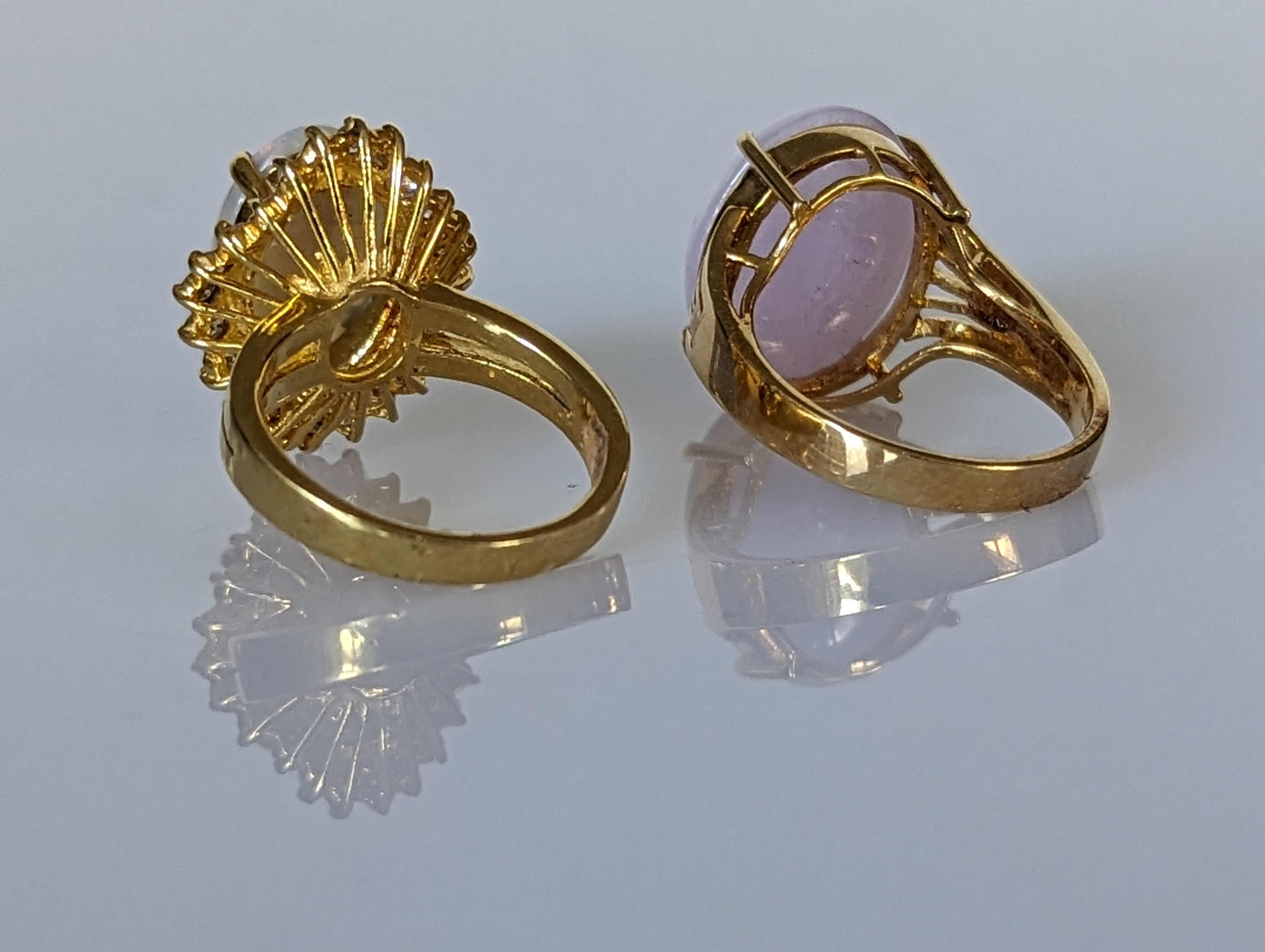 An oval opal cluster ring, 9 x 15mm and another gem-set dress ring, both on yellow gold claw setting - Image 4 of 11