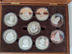 A Birmingham Mint 'Queens of the British Isles' fully hallmarked sterling silver medallion set