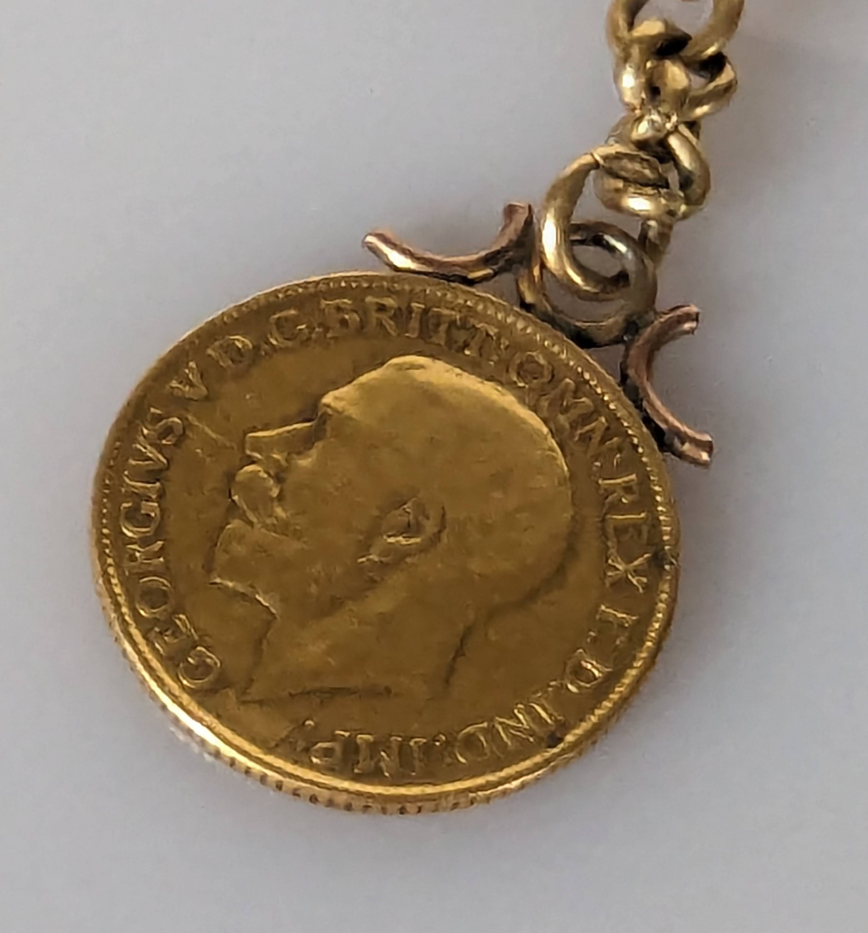 A George V gold full sovereign, 1912, mounted on a flat curb-link yellow gold watch chain - Image 3 of 3