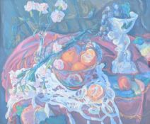 Josephine Graham (Scottish, b. 1930) FRUIT AND FLOWERS, oil on canvas, glazed, framed and mounted
