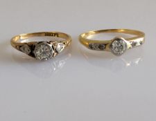 Two early 20th century yellow gold and platinum diamond rings, one illusion-set, both stamped, 3.55g