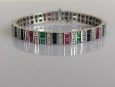 A diamond, sapphire, ruby and emerald rainbow or 'Tutti-Frutti' bracelet designed in alternating ro