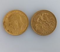 An Edwardian gold half sovereign and one George V gold half sovereign, 1907, 1914 (2)