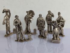 A set of six 'Cries of London' silver menu holders each modelled as a different tradesperson