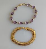A vintage amethyst and gold bracelet on a 9ct yellow gold setting
