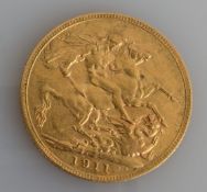 A George V gold full sovereign, 1911