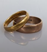 A 22ct gold wedding band, 4.6g and a 9ct gold wedding band, 5.8g, both hallmarked (2)
