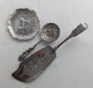 A Georgian silver punch ladle with George II coin and whalebone handle, 27.5 cm, unmarked