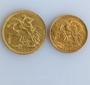 An Edwardian gold full sovereign, Sydney mint, 1909 and a George V gold half sovereign, 1912 (2)