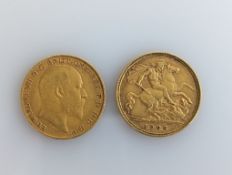 Two Edwardian gold half sovereigns, 1905, 1906
