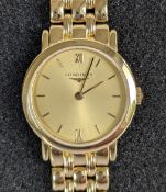 A Longines ladies quartz movement wristwatch with gold case, 22mm, baton markers, ref. 42106