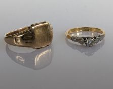 An Art Deco solitaire diamond ring on an 18ct yellow gold and platinum claw setting