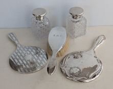 A pair of Victorian silver-topped hobnail cut glass, square-based scent bottles