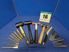 One Set of Various Hand Tools comprising:- One Set of Five Brass Drifts - 19mm/16mm/12mm/10mm/6mm,