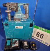 A MAKITA DHR242 Battery Electric Cordless 24mm Rotary Drill with Two Batteries and A Charger, Cased