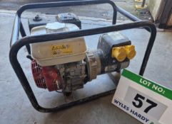 A STEPHILLSE 340035 Skid mounted Petrol Generator, 3.4KVA, 2-7KW, powered by HONDA GX200 Petrol