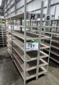 Four Bays Boltless Steel Framed Stores Shelving, each Bay 2M tall with fitted Seven 1225mm x 390mm