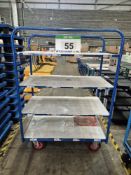 A Blue Steel Framed Trolley, 1.75M tall x 670mm wide x 1240mm long with fitted Four 1240mm x 600mm