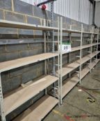 Thirteen Bays Boltless Steel Framed Stores Shelving, each Bay 2M tall with fitted Seven 1225mm x