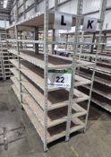 Four Bays Boltless Steel Framed Stores Shelving, each Bay 2M tall with fitted Seven 1225mm x 390mm