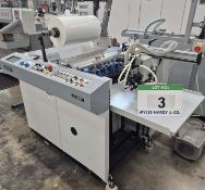 A KOMFI Delta Single Sided Laminator, Serial No. 330 (2010) with Elevating Feed Stack Table and