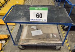 A Blue Steel Framed 2-Tier Trolley, 870mm tall x 800mm wide x 1200mm long with fitted Two Steering