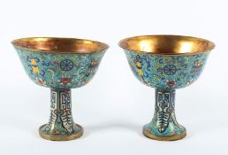 Paar Schalen,  Stem cup, Cloisonné, China, 20.Jh.