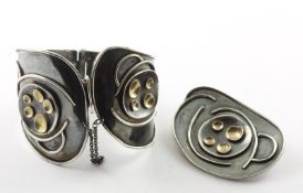 Armreif und Brosche, 925/ooo Silber