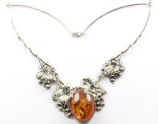 Collier, Silber,Bernstein